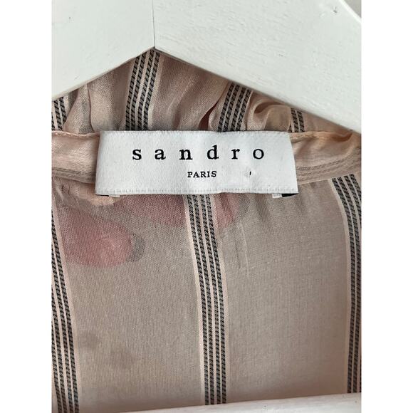 Sandro Cuba To Paris Maki Sheer Overlay Striped Silk Midi Dress Blush Women's 38 - Picture 9 of 13